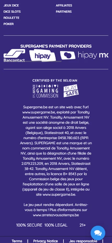 Licence B+ de Supergame.be délivrée par la Commission belge des jeux de hasard